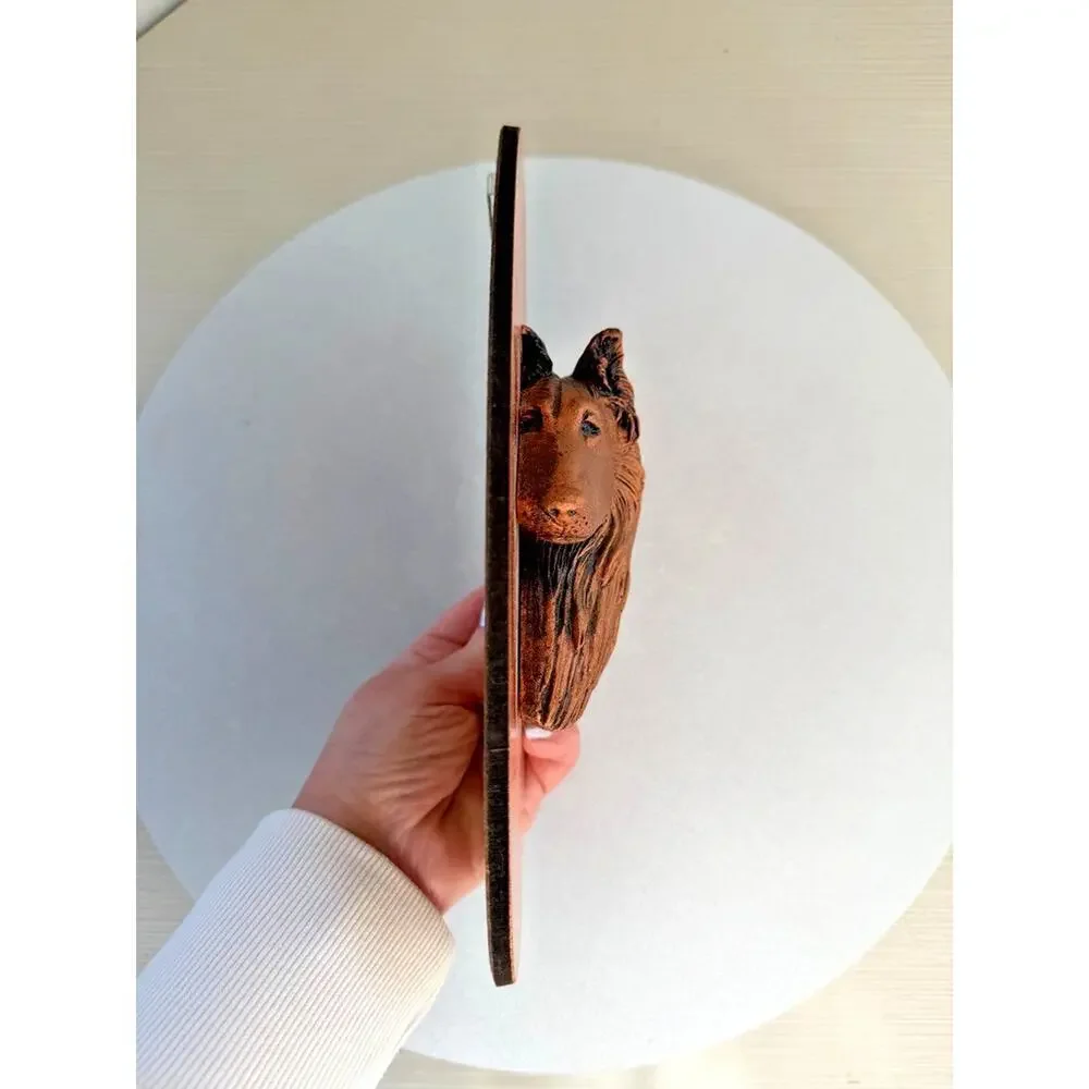 Vintage Copperama By Victor Collie Dog Relief Plaque 3D Sculpture Signed 10.25